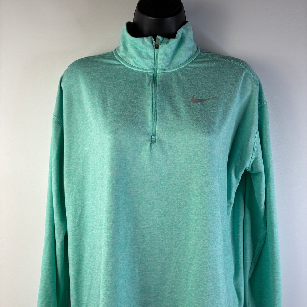 Nike Running Dri-FIT Womens Quarter Zip Pullover Teal Heather Thumbholes Medium - Picture 9 of 16